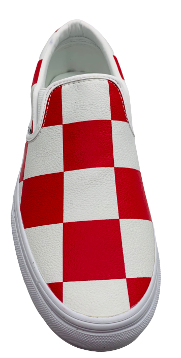 Vans slip ons red and white hot sale